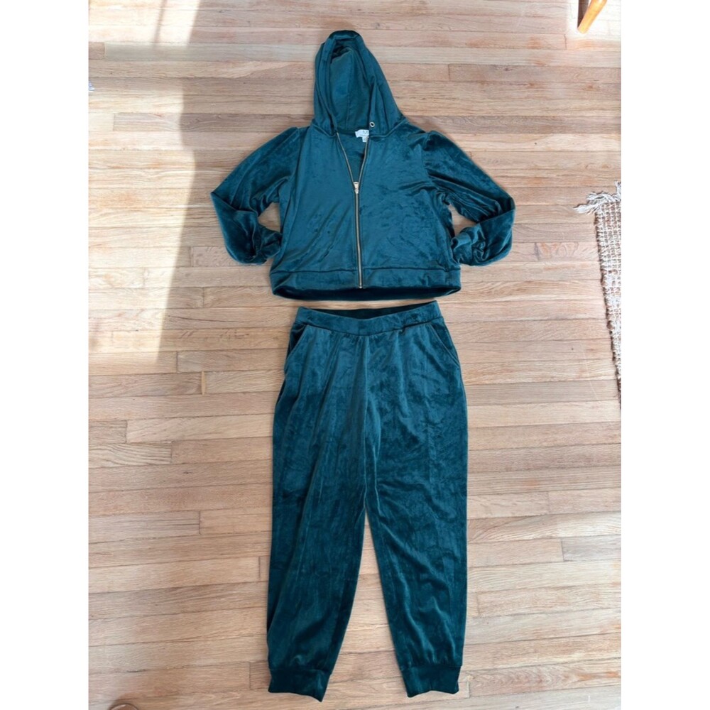 Magaschoni Large Dark Green Velour Jogger Jacket Set Y2K style